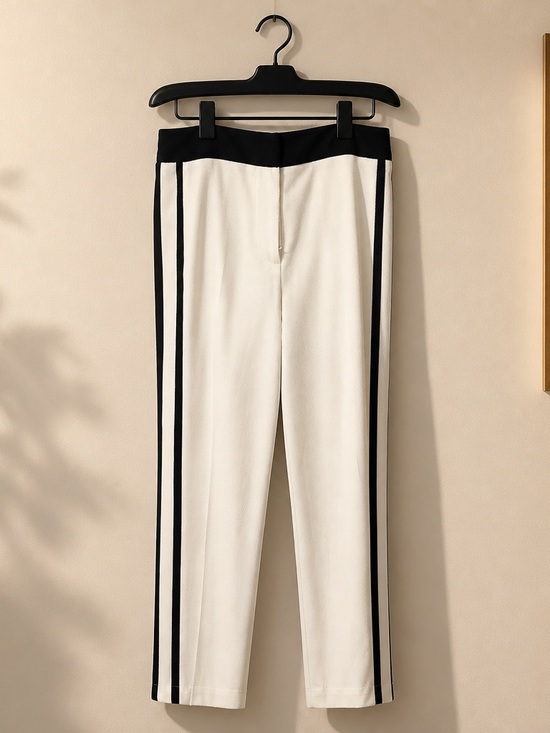 Trina Turk Pants - Trina Turk White Straight-Leg Pants with Black Trim